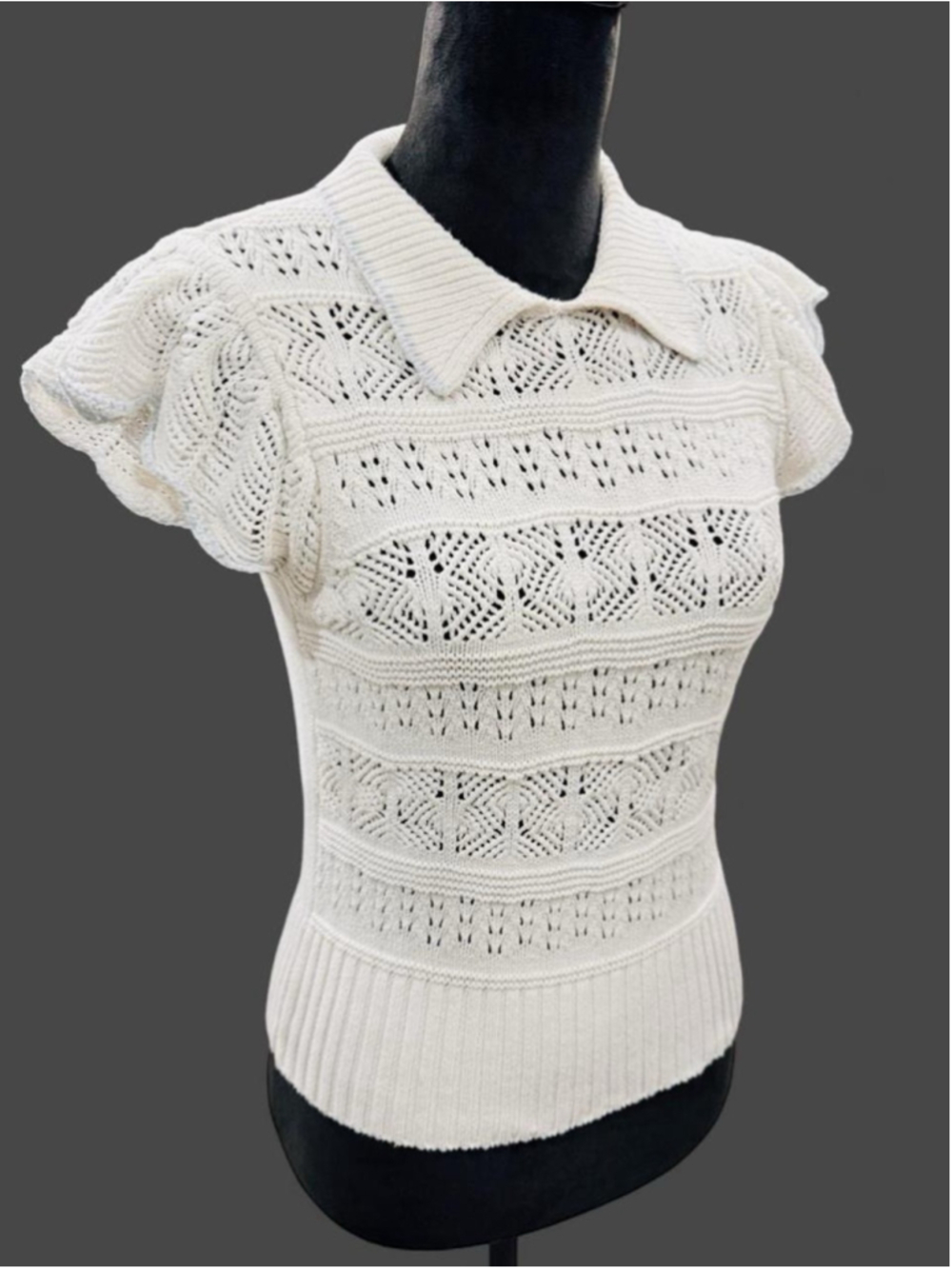LC Lauren Conrad Pointelle Knit Sweater Top Women’s XS Off White Flutter Sleeve